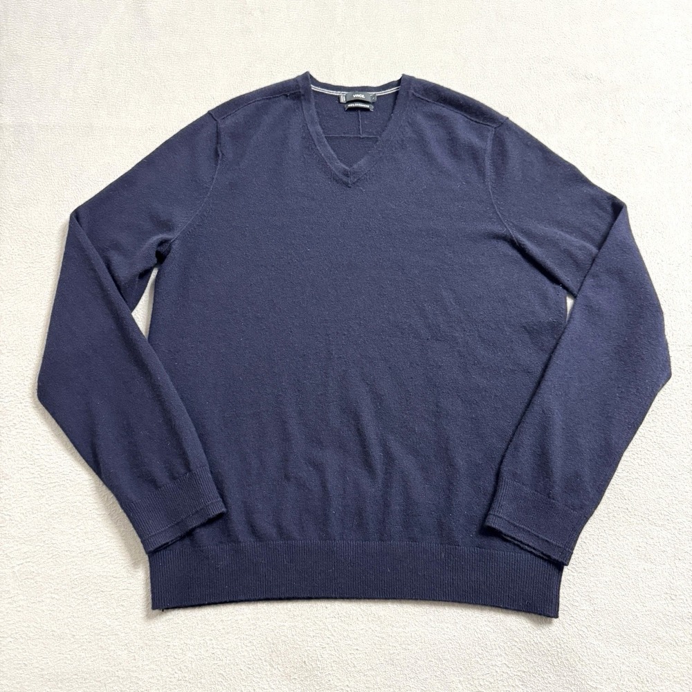 Vince Sweater Mens Large Navy Cashmere V‎ Neck Luxury Soft Minimalist